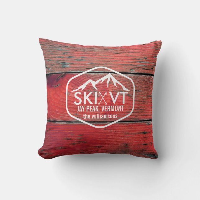 Coussin Crête Barnwood rouge rustique de geai du Vermont (Recto)