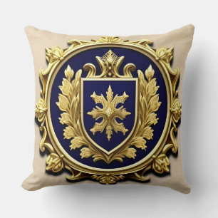 Coussin Crête Ornementale Dorée Élégante avec Bouclier