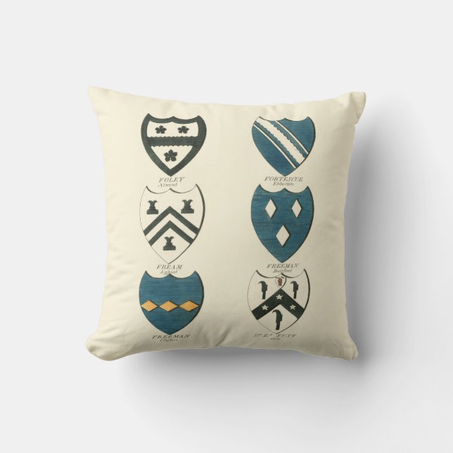 Coussin Crêtes familiales de diverses maisons anglaises (Recto)