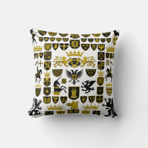 Coussin Crêtes héraldiques, dessins symboliques.