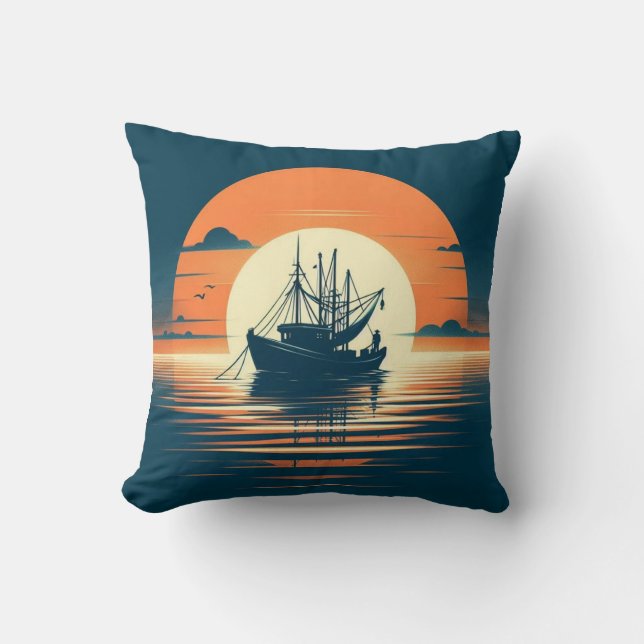 Coussin crevettes vintages/marines/pêche (Recto)