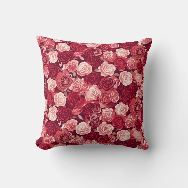 Coussin Crimson & Blush Seamless Rose Pattern (Recto)