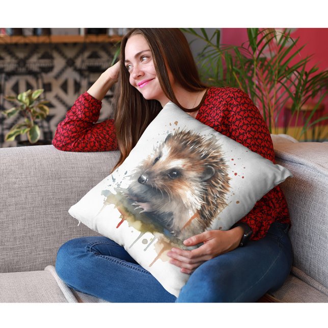 Coussin Critère confortable : Hérisson en aquarelle (Créateur téléchargé)