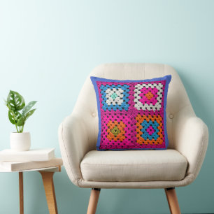 Coussin Crochet Couleurs vives Carré Crochet Amateurs de C