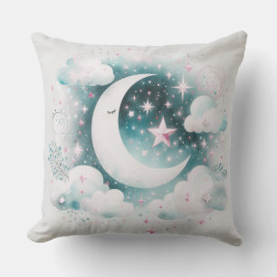 Coussin Croissant de Lune Céleste Bleu et Blanc Bohème Mod