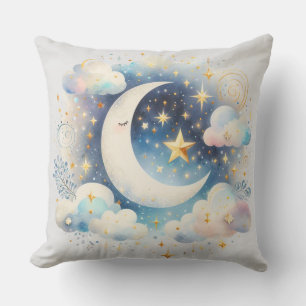 Coussin Croissant de Lune Céleste Bohème Moderne Bleu et B