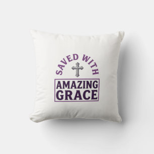 Coussin Croix chrétienne Amazing Grace vintage