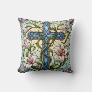 Coussin Croix florale en verre tendu