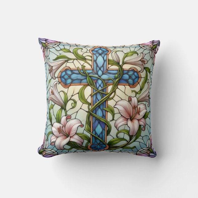 Coussin Croix florale en verre tendu (Recto)