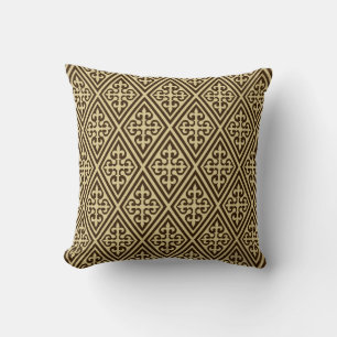 Coussin Croix médiévale Damas - Brown foncé et bronzé