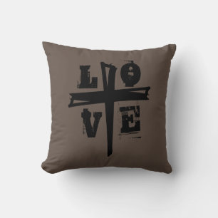 Coussin croix NATURELLE avec lettrage LOVE  