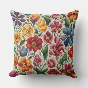 Coussin Croix primaire colorée pointillé Vintage floral