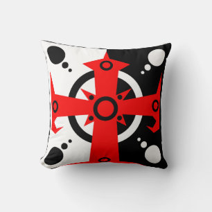 Coussin Croix rouge ornée avec Arrière - plan noir et blan