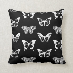 Coussin Croquis, blanc et noir de papillon