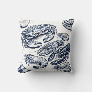 Coussin Croquis de crustacés homard crabes de la mer