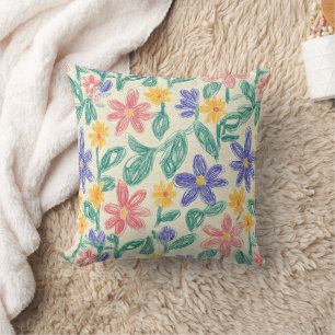 Coussin Croquis de Fleur Sauvage Vintage (1)