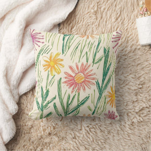 Coussin Croquis de fleur sauvage vintage (10)
