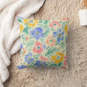 Coussin Croquis de fleur sauvage vintage (3)