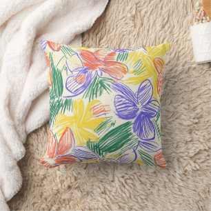 Coussin Croquis de fleur sauvage vintage (5)