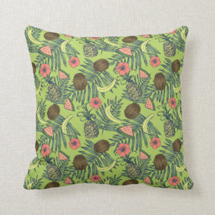 Coussin Croquis de fruit tropical sur le motif vert