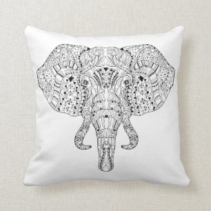Coussin Croquis de griffonnage de tête d'éléphant