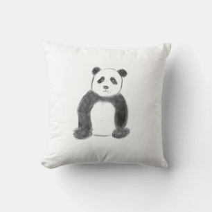 Coussin Croquis de panda en noir et blanc