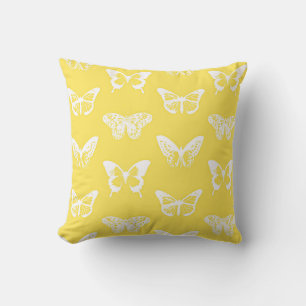 Coussin Croquis de papillon, or moutarde et blanc