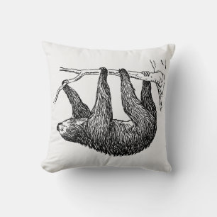 Coussin Croquis de paresseux noir et blanc