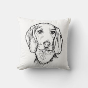 Coussin croquis de teckel dessiné à la main en noir et bla