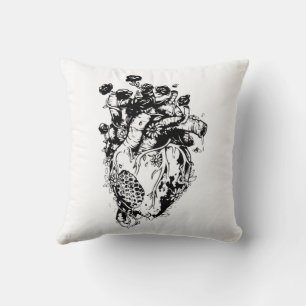 Coussin Croquis noir et blanc Plan Coeur et fleurs humains