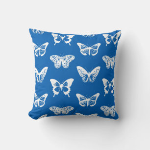Coussin Croquis papillon, bleu cobalt et blanc