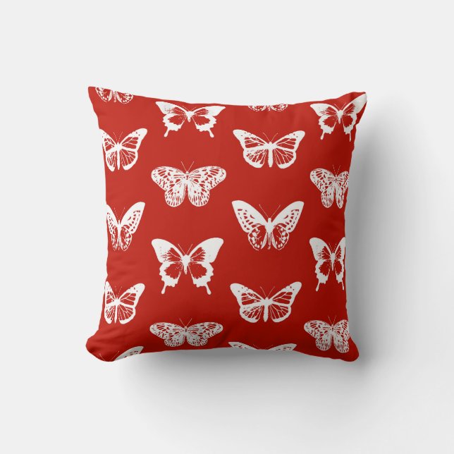 Coussin Croquis papillon, rouge et blanc foncé (Recto)