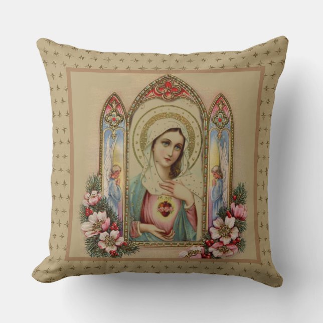 Coussin Cru floral béni d'ange de Noël de Vierge Marie (Recto)