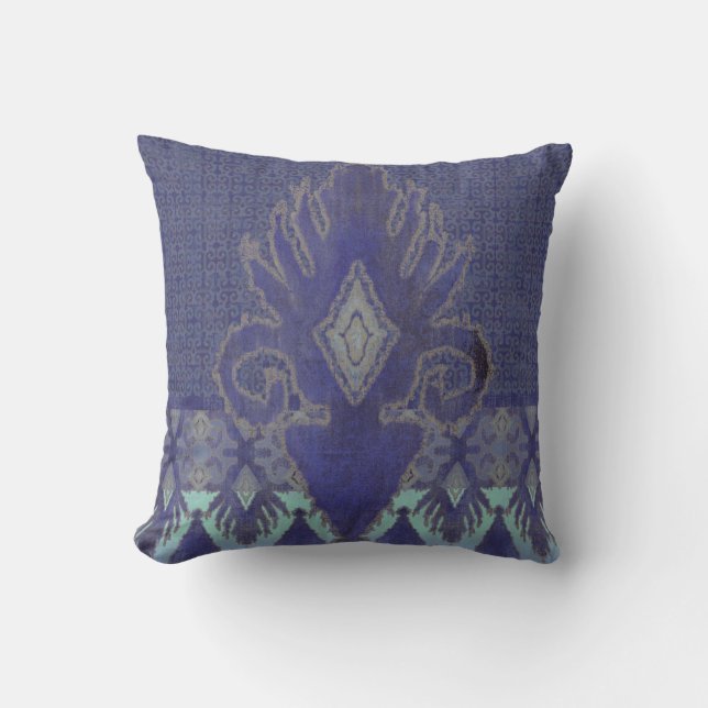 Coussin Cru géométrique de marine d'Aqua de motif du (Recto)