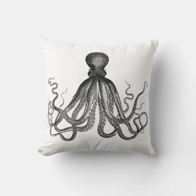 Coussin Cru nautique antique Kraken de poulpe de Steampunk (Recto)