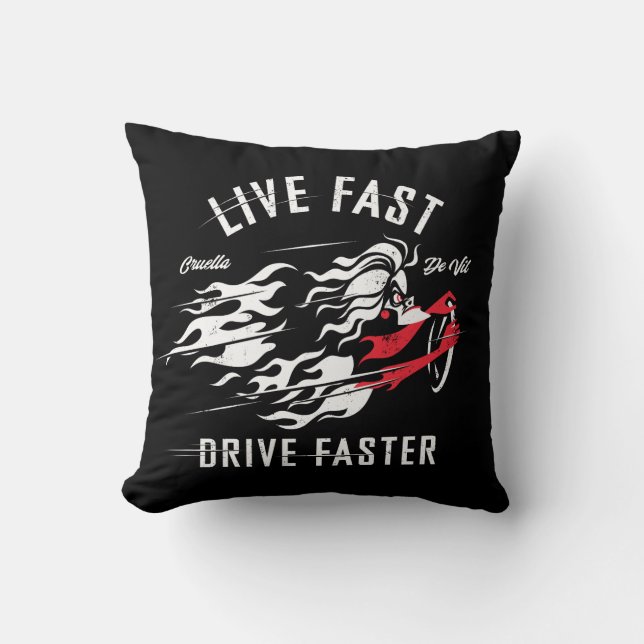 Coussin Cruella De Vil | Live Fast Drive Plus rapide (Recto)