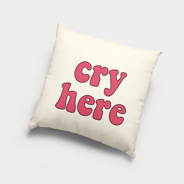 Coussin Cry ici drôle rétro (Créateur téléchargé)