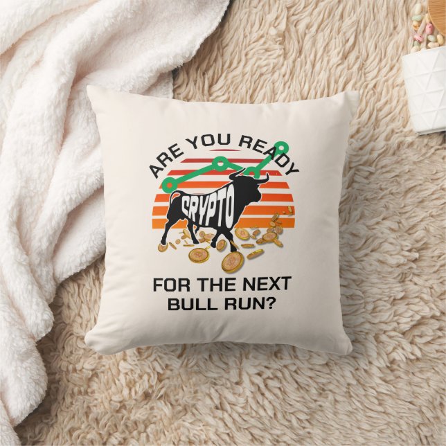 Coussin CRYPTOdevise BULL EXÉCUTER Bitcoin crème (Couverture)
