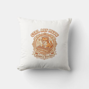 Coussin Ctrl Alt Meow Chat Gamer Tech Vintage Vector Art S