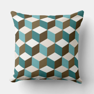 Coussin Cube Ptn Teals Crème Brown et blanc