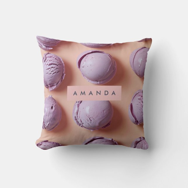 Coussin Cuillère à glace violette personnalisée (Recto)