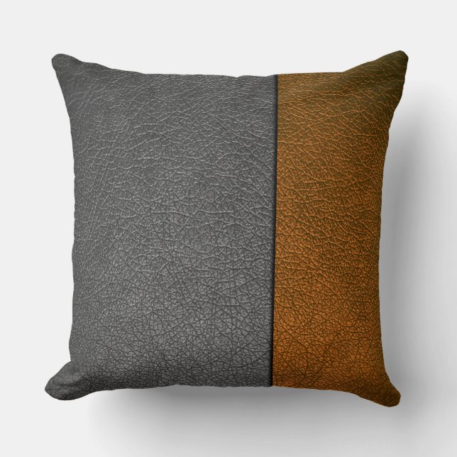 Coussin Cuir Brown et gris (Recto)