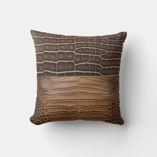 Coussin Cuir Brown Faux Alligator