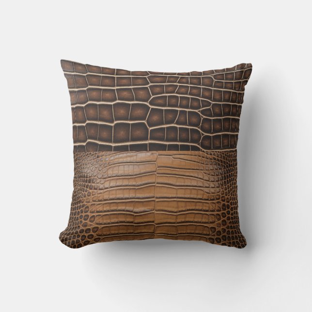 Coussin Cuir Brown Faux Alligator (Recto)