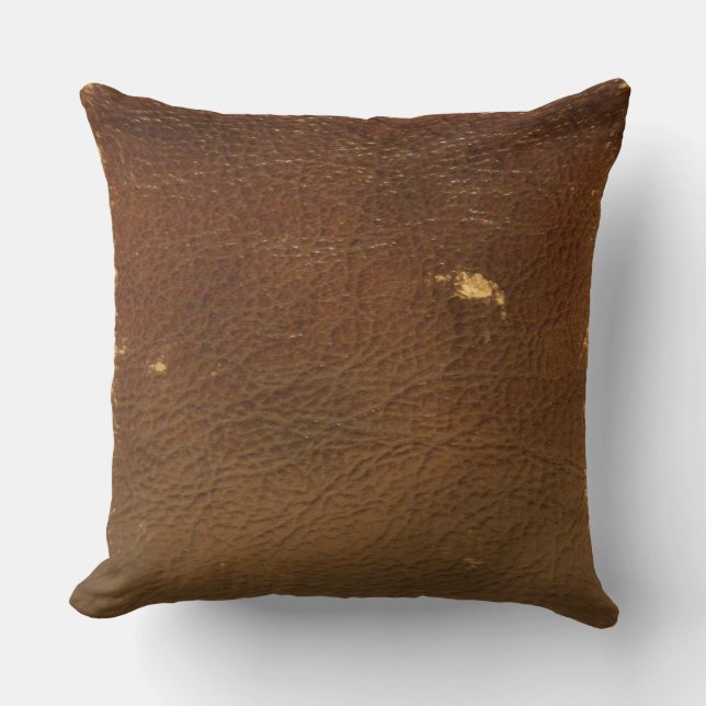Coussin Cuir Brun Faux Rustique (Recto)