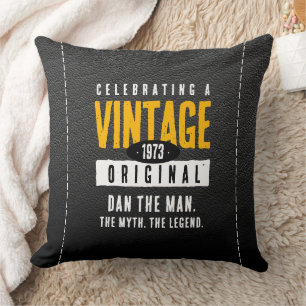 Coussin Cuir Noir Doré Vintage Année de Naissance