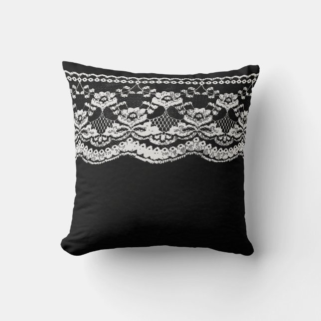 Coussin Cuir noir et blanc & dentelle (Recto)