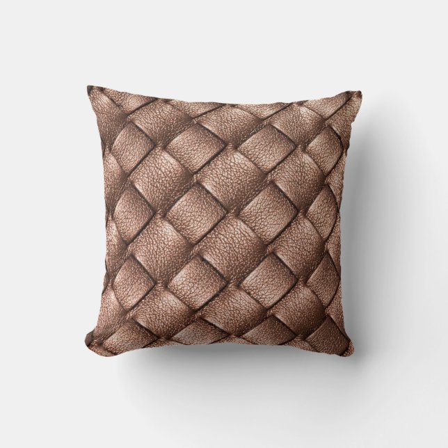 Coussin Cuir tissé, arrière - plan couleur bronze. (Recto)