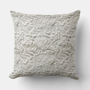 Coussin Cuir vintage blanc sculpté extérieur