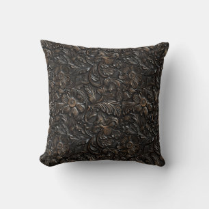 Coussin Cuir vintage brun foncé sculpté